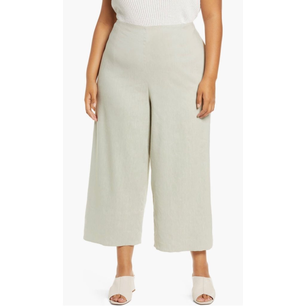 Vince Womens Crop Wide Leg Pants Linen Blend Light Dove Cream Plus Size 18w